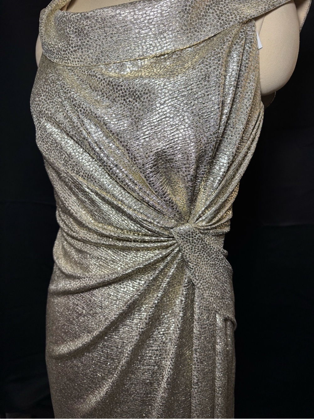 Arianna Papell Gold Metallic Draped Evening Gown Size 12 Formal Dress - Picture 5 of 5